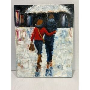 Kim Lee oil canvas  painting couple in the rain